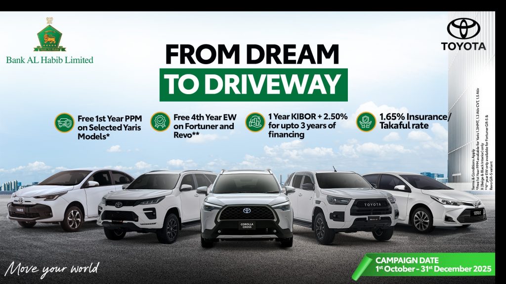 Turn your dream of owning a Toyota into reality with Bank AL Habib’s exclusive financing offer.